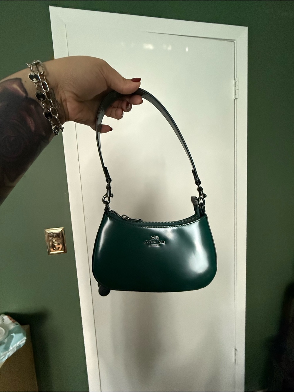 Coach Dark Green Leather Shoulder Bag Mini Teri